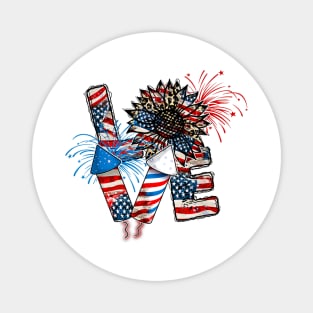 Peace Love America American Flag women Men kids 4th Of July Magnet